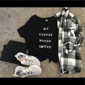 Black Graphic Tee-Coffee